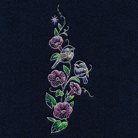 Midnight Garden Morning Glories & Chickadees Feature