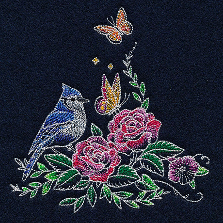 Midnight Garden Blue Jay & Roses Feature