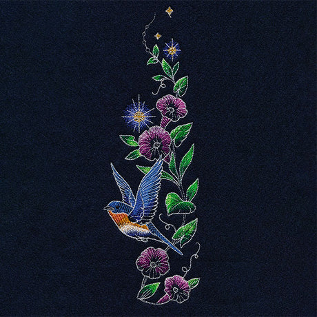 Midnight Garden Bluebird & Morning Glories Border