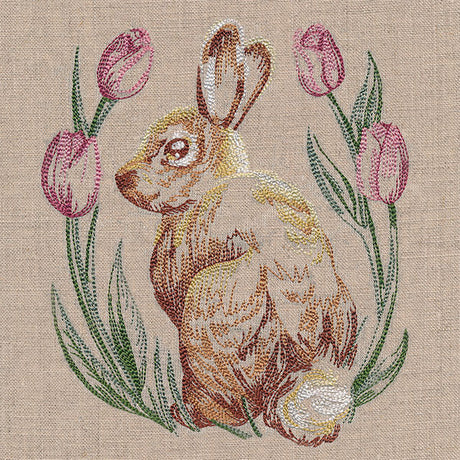 Spring Bunny in Tulips