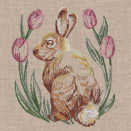 Spring Bunny in Tulips