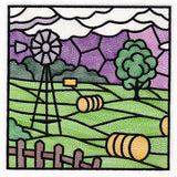 Sweet Countryside Stained Glass Scene - Windmill & Hay
