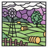 Sweet Countryside Stained Glass Scene - Windmill & Hay