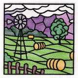 Sweet Countryside Stained Glass Scene - Windmill & Hay