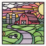 Sweet Countryside  Stained Glass Scene - Barn Sunset
