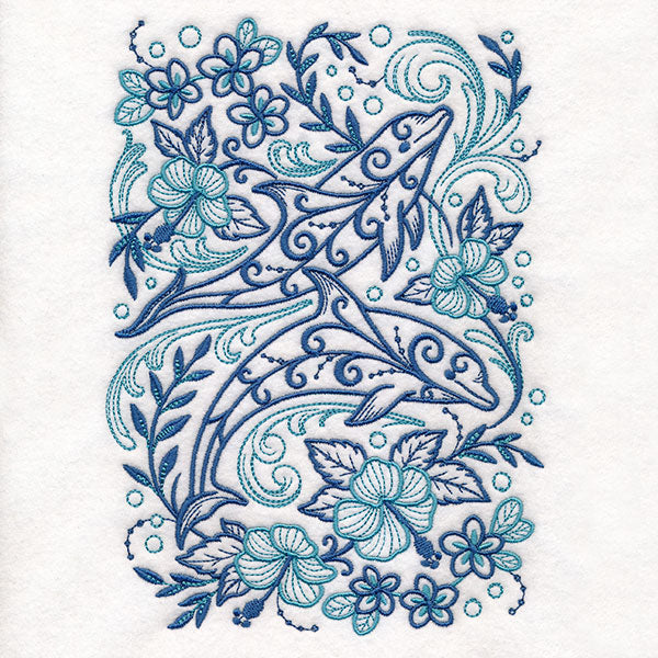 Tropical Doodle Dolphin and Hibiscus – Embroidery Library