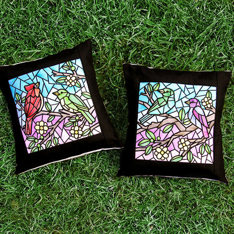 Colorful Birds Stained Glass Square 2