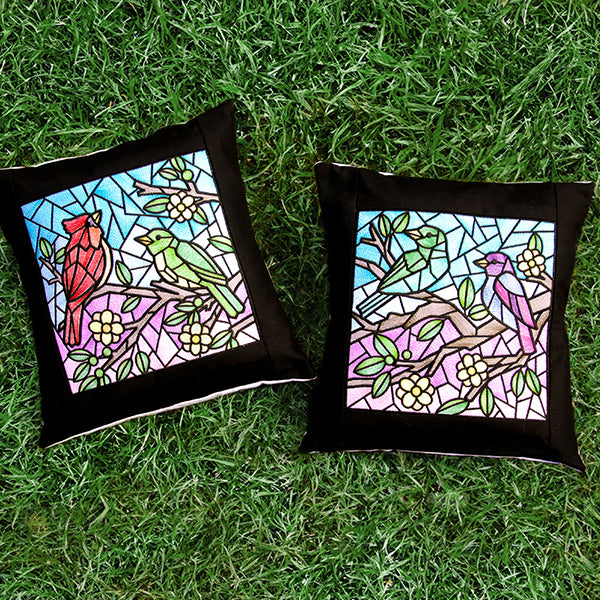 Colorful Birds Stained Glass Square 2
