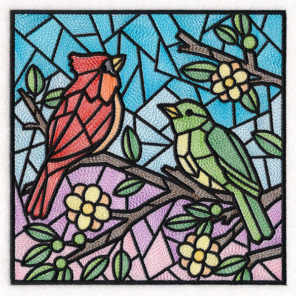 Colorful Birds Stained Glass Square 2
