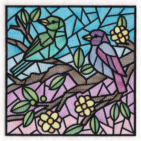 Colorful Birds Stained Glass Square 1