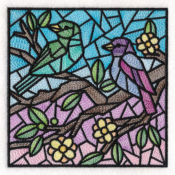 Colorful Birds Stained Glass Square 1