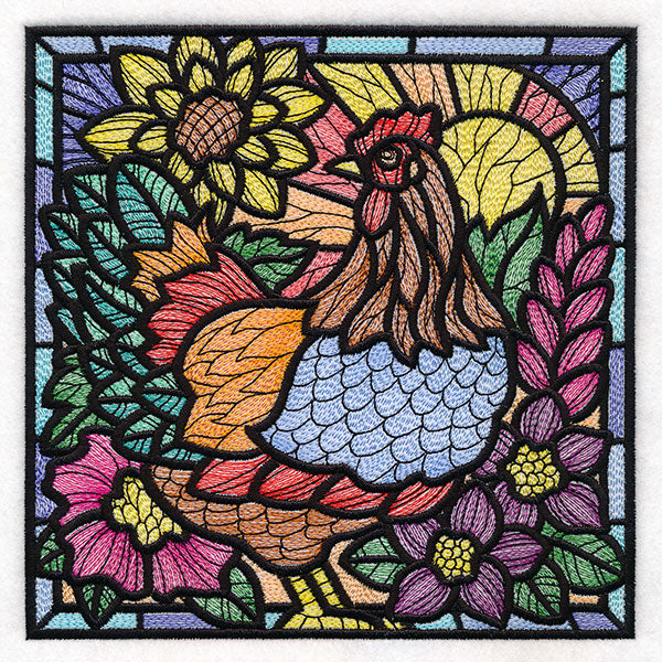 Sunrise Chicken Stained Glass Square