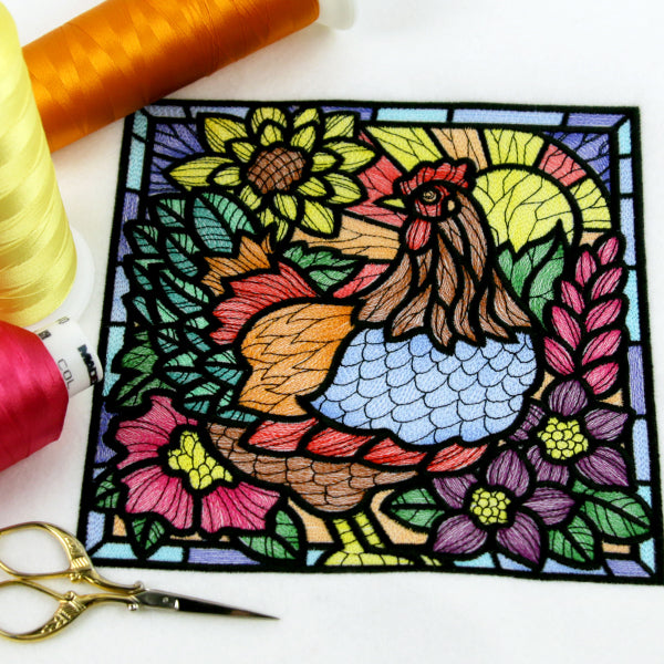 Sunrise Chicken Stained Glass Square