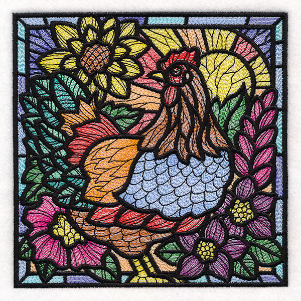 Sunrise Chicken Stained Glass Square