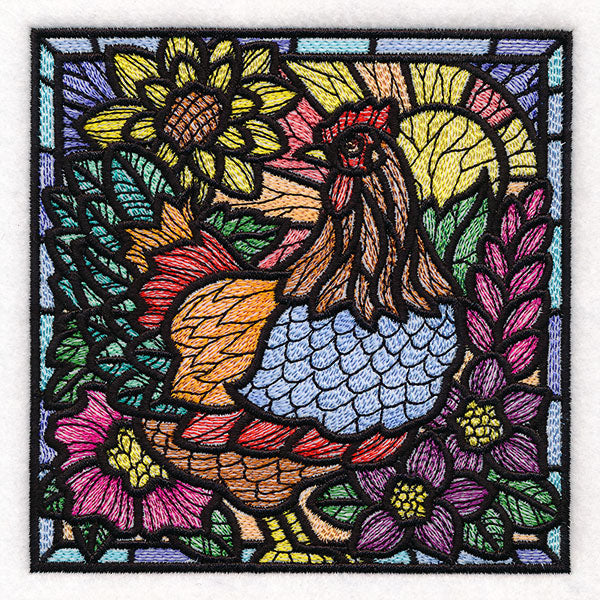 Sunrise Chicken Stained Glass Square