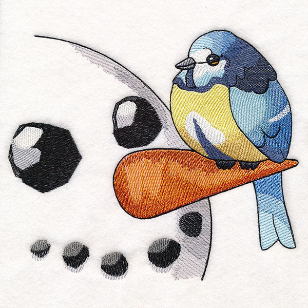 Sweet Peeking Snowman with Blue Tit