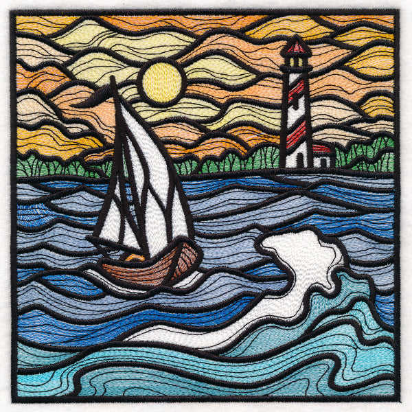 Nautical Stained Glass Square - Sailboat