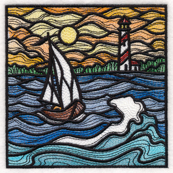 Nautical Stained Glass Square - Sailboat