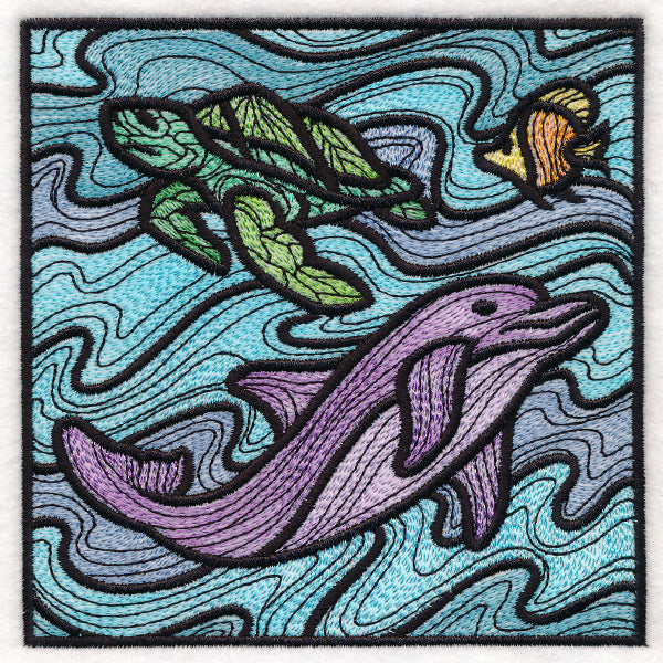 Nautical Stained Glass Square - Dolphin – Embroidery Library