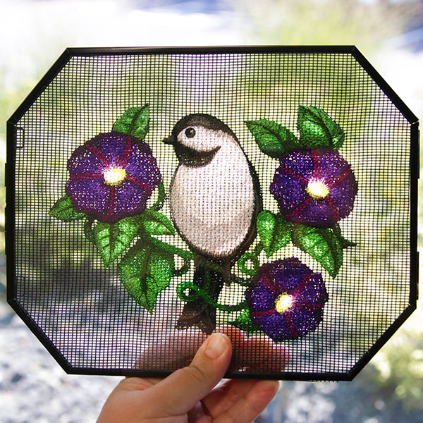 Lively Chickadee in Morning Glories
