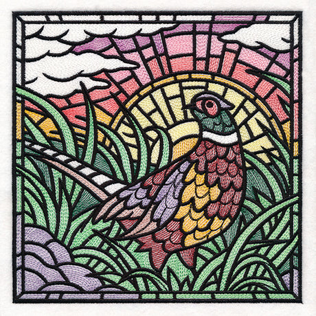 Autumn Sunrise Pheasant Stained Glass Square