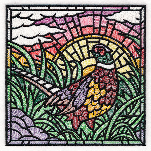 Autumn Sunrise Pheasant Stained Glass Square