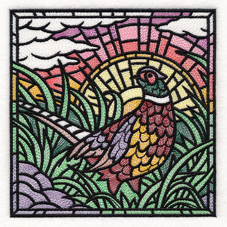 Autumn Sunrise Pheasant Stained Glass Square