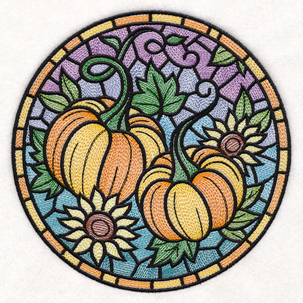 Stained Glass Autumn Pumpkins Circle