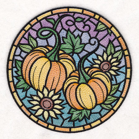 Stained Glass Autumn Pumpkins Circle