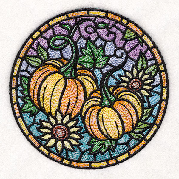 Stained Glass Autumn Pumpkins Circle
