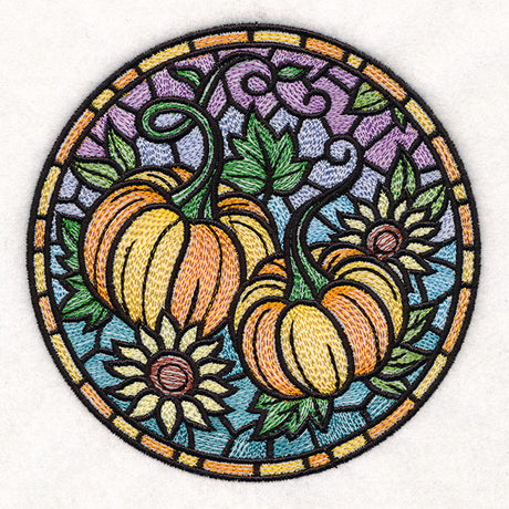 Stained Glass Autumn Pumpkins Circle