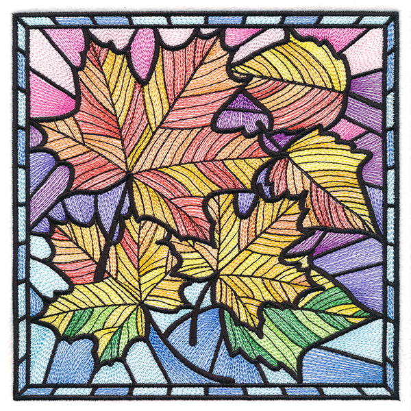 Ombre Autumn Leaves Stained Glass Square