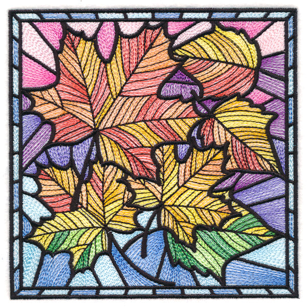 Ombre Autumn Leaves Stained Glass Square