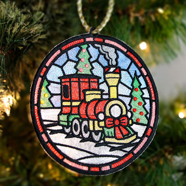 Stained Glass Christmas Train Ornament