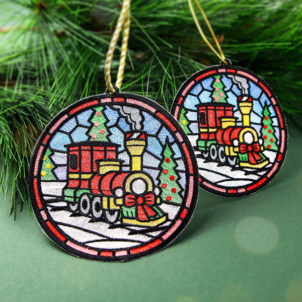 Stained Glass Christmas Train Ornament