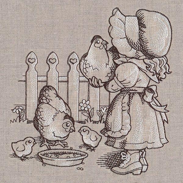 Sunbonnet Sue Farming Chickens