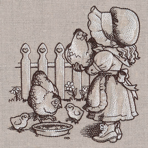 Sunbonnet Sue Farming Chickens