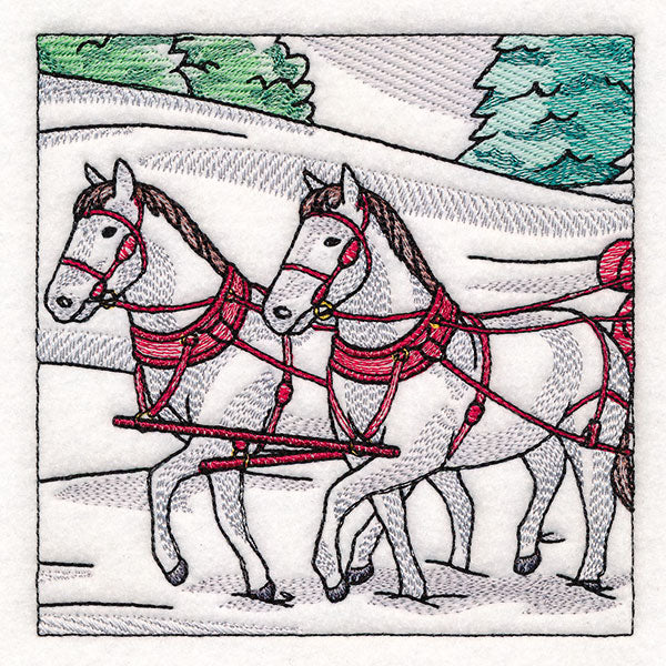 Horse Drawn Sleigh Christmas Scene Panel  5