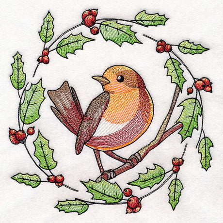 European Robin & Holly Wreath