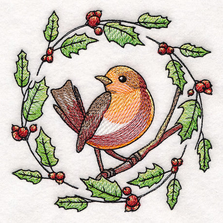 European Robin & Holly Wreath