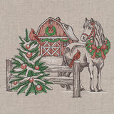 Christmas Horse and Barn Etching