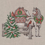 Christmas Horse and Barn Etching