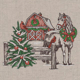 Christmas Horse and Barn Etching