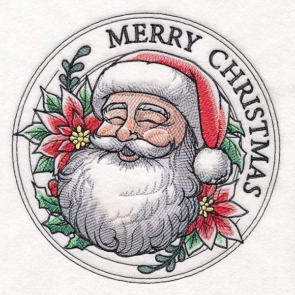 Merry Christmas Santa with Poinsettias Stamp