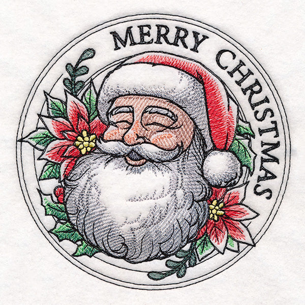Merry Christmas Santa with Poinsettias Stamp