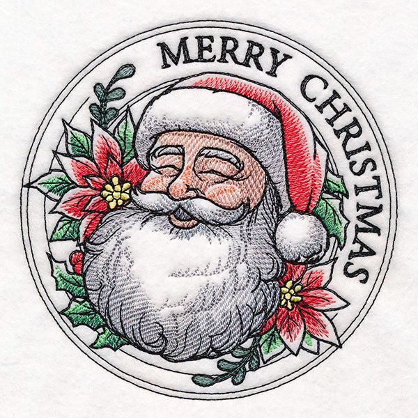 Merry Christmas Santa with Poinsettias Stamp