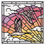 Stained Glass Geese in Flight Square 1