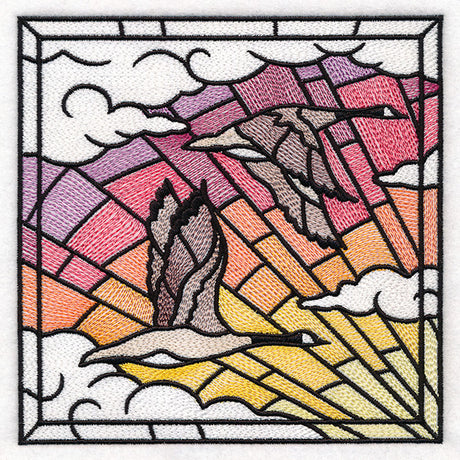 Stained Glass Geese in Flight Square 1