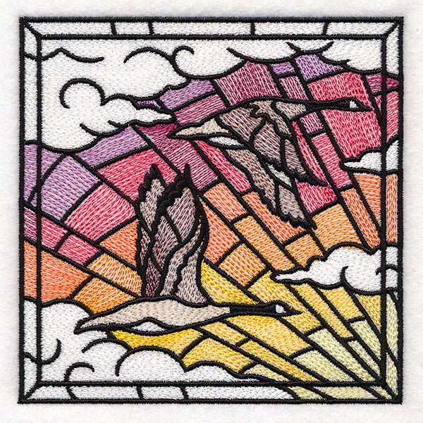 Stained Glass Geese in Flight Square 1