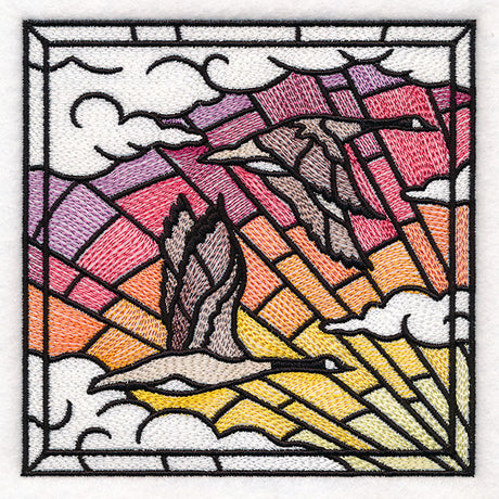 Stained Glass Geese in Flight Square 1